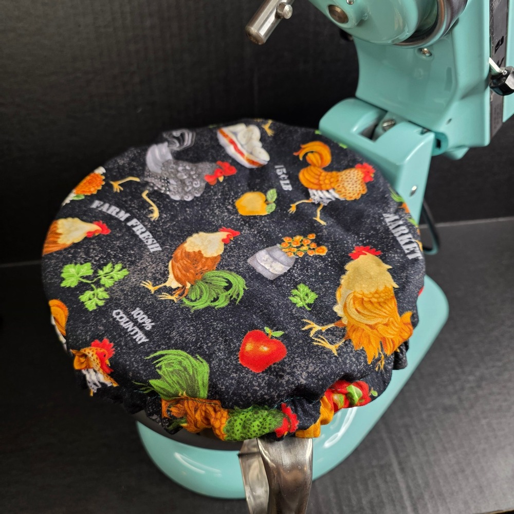 Roosters on‎ Black Diner Checkered KitchenAid Mixer Mixing Bowl Cover Baking